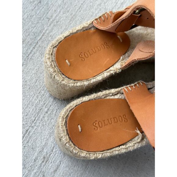 Soludos Minorca Women's 9 Brown Leather Espadrille Platform Sandals Peep Toe - Picture 10 of 11